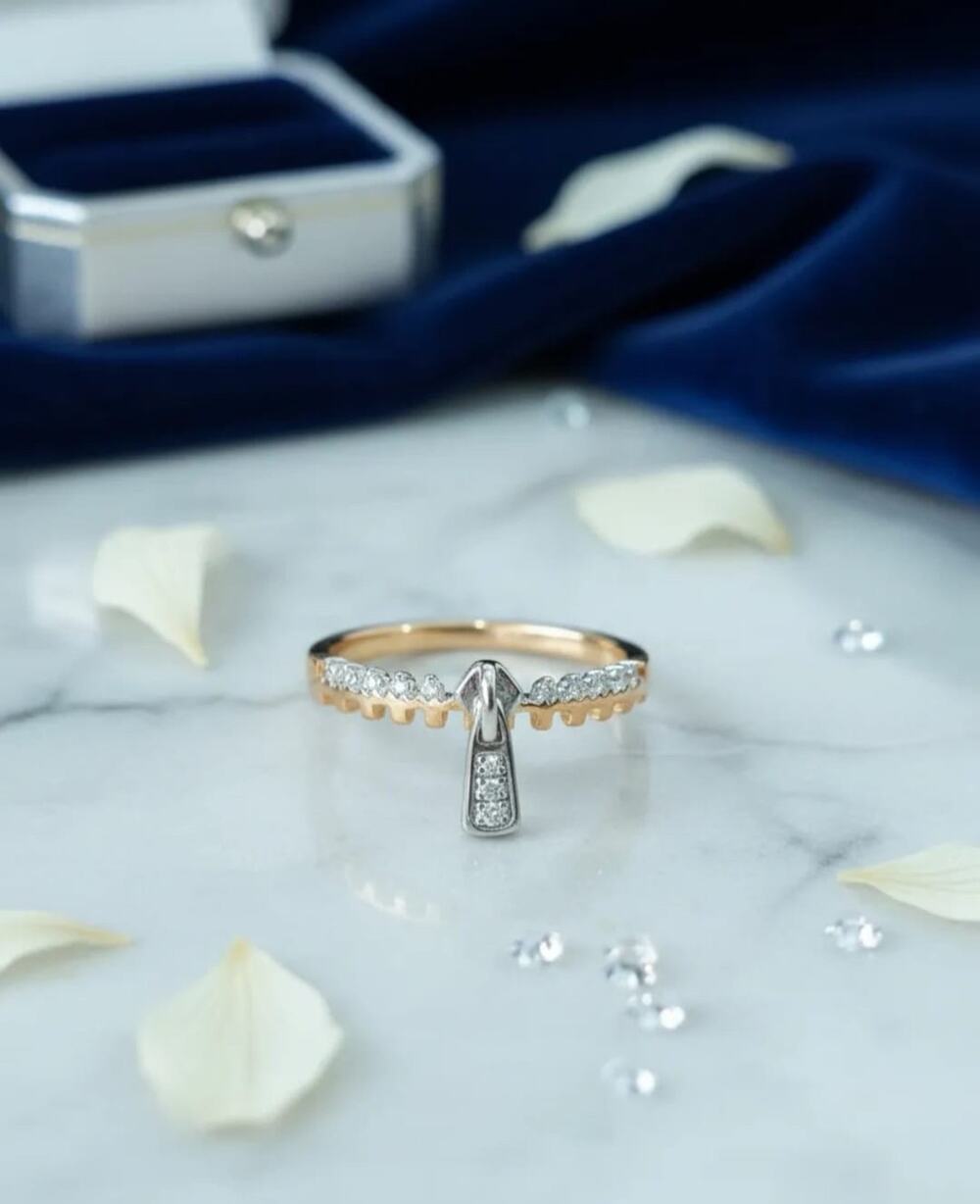 Coco Jewel Zipper Ring in Two-Tone Gold Overlay.